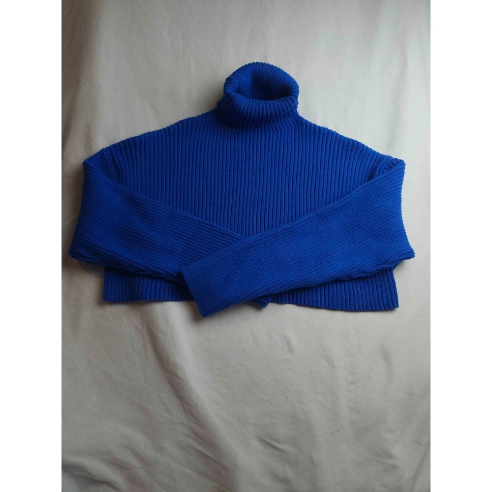 Mimosa Pullover Sweater Womens Medium Royal Blue Knit Turtleneck Crop Minimalist
